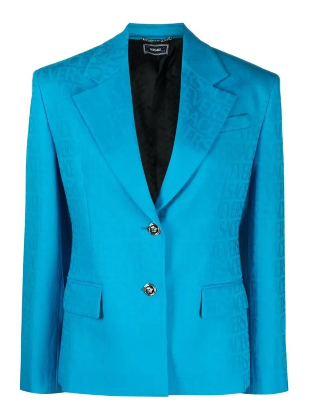 Versace Turquoise Blue Logo Jacquard Blazer